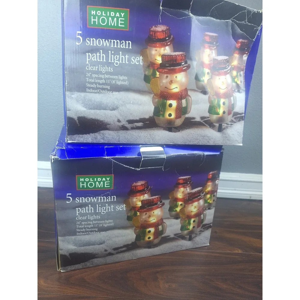 Blow Mold Snowman Path Lights 10ct White Red Green Vintage Style Festive Retro
